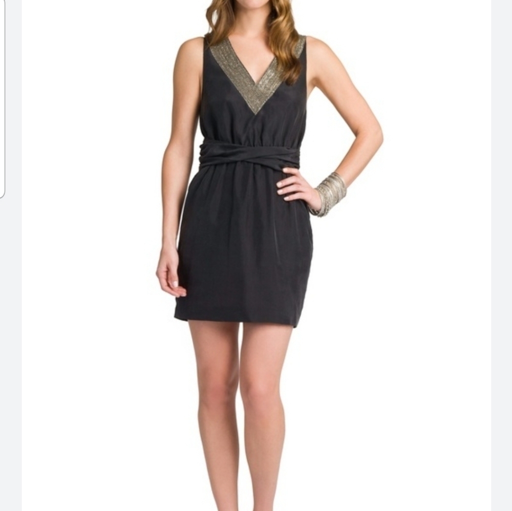 Theory Gray Richiae 100% Silk Bubble Hem Beaded Racerback Cocktail Dress Size 2